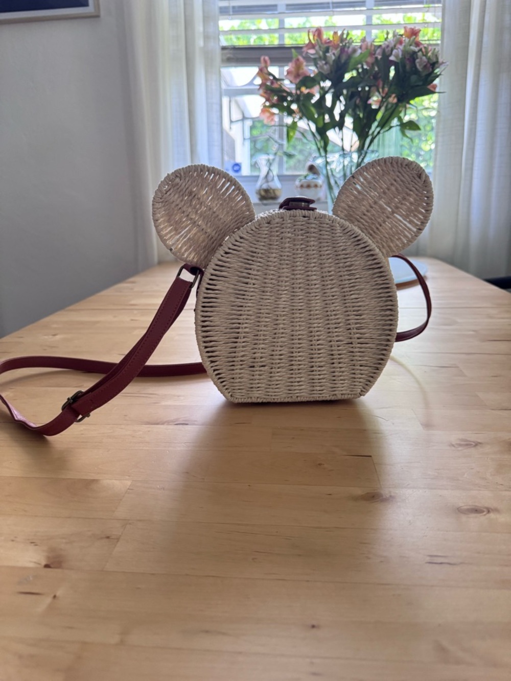 DISNEY MICKEY MOUSE WOVEN RATTAN BAG WITH BROWN STRAP